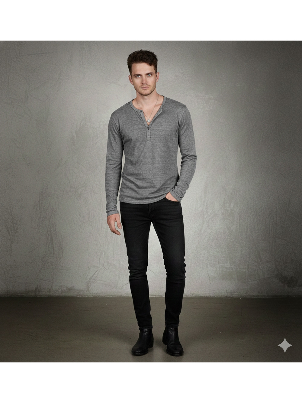 Seven 7 For All Mankind Men’s L Heathered Gray L/S Henley Vampire Diaries